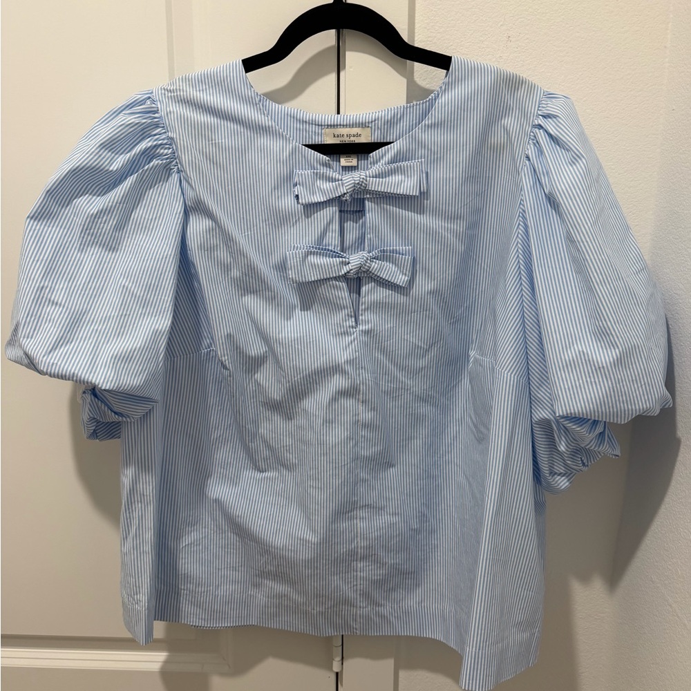 kate spade X Target Stripe Puff Sleeve Blouse in Blue and White - Picture 6 of 8